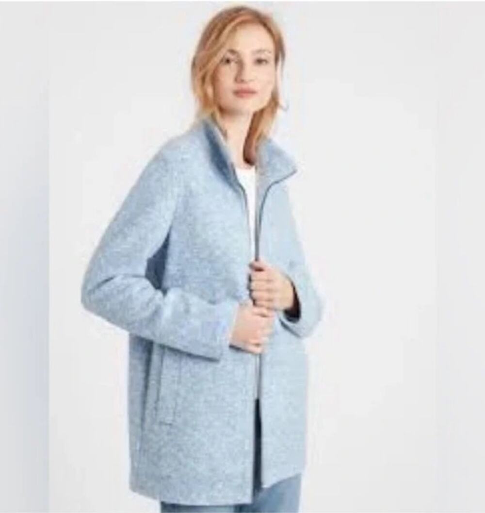 Banana Republic Powder Blue Wool Zip Up Funnel Neck Collar Jacket Size Small